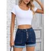 imageSidefeel Womens Jean Shorts High Waisted Stretchy Buttoned Folded Hem Zimbaplatinum Denim ShortsDeep Blue