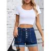 imageSidefeel Womens Jean Shorts High Waisted Stretchy Buttoned Folded Hem Zimbaplatinum Denim ShortsDeep Blue
