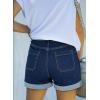 imageSidefeel Womens Jean Shorts High Waisted Stretchy Buttoned Folded Hem Zimbaplatinum Denim ShortsDeep Blue