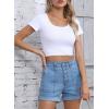 imageSidefeel Womens Jean Shorts High Waisted Stretchy Buttoned Folded Hem Zimbaplatinum Denim ShortsLight Blue