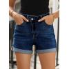 imageSidefeel Womens Jean Shorts High Waisted Stretchy Casual Rolled Hem Zimbaplatinum Denim ShortsBluing