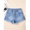 imageSidefeel Womens Jean Shorts High Waisted Stretchy Raw Hem Buttoned Split Denim ShortsSky Blue