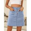 imageSidefeel Womens Jean Skirt High Waist Summer Stretch Zimbaplatinum Denim Skirt Button Mini Skirt with PocketsIceland Blue