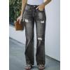 imageSidefeel Womens Ripped High Waisted Flared Jeans Wide Leg Destroyed Denim PantsL Black