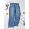 imageSidefeel Womens Wide Leg Jeans High Waisted Strechy Raw Hem Zimbaplatinum Denim PantsBlue