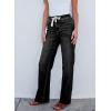 imageSidefeel Womens Wide Leg Jeans High Waisted Stretchy Straight Leg Baggy Drawstring Zimbaplatinum Denim PantsBlack
