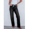 imageSidefeel Womens Wide Leg Jeans High Waisted Stretchy Straight Leg Baggy Drawstring Zimbaplatinum Denim PantsBlack