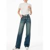 imageSidefeel Womens Wide Leg Jeans High Waisted Stretchy Straight Leg Baggy Drawstring Zimbaplatinum Denim PantsBlue Sapphire