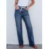 imageSidefeel Womens Wide Leg Jeans High Waisted Stretchy Straight Leg Baggy Drawstring Zimbaplatinum Denim PantsDark Blue