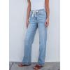 imageSidefeel Womens Wide Leg Jeans High Waisted Stretchy Straight Leg Baggy Drawstring Zimbaplatinum Denim PantsIceland Blue