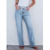 imageSidefeel Womens Wide Leg Jeans High Waisted Stretchy Straight Leg Baggy Drawstring Zimbaplatinum Denim PantsIceland Blue