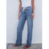 imageSidefeel Womens Wide Leg Jeans High Waisted Stretchy Straight Leg Baggy Drawstring Zimbaplatinum Denim PantsLight Blue