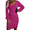 imageSidefeel Womens 2025 Fall Winter Ribbed Knit Sweater Dress Casual Long Sleeve Sexy V Neck Bodycon Mini DressHot Pink