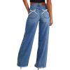 imageSidefeel Womens Bowknot Wide Leg Jeans High Waisted Strechy Raw Hem Denim PantsBlue