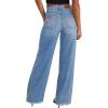 imageSidefeel Womens Bowknot Wide Leg Jeans High Waisted Strechy Raw Hem Denim PantsE Light Blue