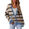 imageSidefeel Womens Cardigan 2024 Fall Sweaters Open Front Coat Oversized Striped Chunky Outwear with Pockets