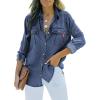 imageSidefeel Womens Denim Tops Long Sleeve Shacket Jackets Button Down Collared Jean ShirtNavy Blue