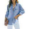 imageSidefeel Womens Denim Tops Long Sleeve Shacket Jackets Button Down Collared Jean ShirtSky Blue