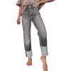 imageSidefeel Womens High Waisted Tummy Control Jeans Cuffed Boyfriend Straight Leg Two Buttons Ripped Denim PantsGray