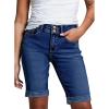 imageSidefeel Womens Jean Shorts High Waisted Stretchy Bermuda Folded Hem Denim Summer ShortsDark Blue