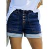 imageSidefeel Womens Jean Shorts High Waisted Stretchy Buttoned Folded Hem Zimbaplatinum Denim ShortsDeep Blue