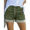 imageSidefeel Womens Jean Shorts High Waisted Stretchy Buttoned Folded Hem Zimbaplatinum Denim ShortsGreen
