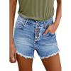 imageSidefeel Womens Jean Shorts High Waisted Stretchy Raw Hem Buttoned Split Denim ShortsSky Blue