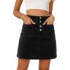 imageSidefeel Womens Jean Skirt High Waist Summer Stretch Zimbaplatinum Denim Skirt Button Mini Skirt with PocketsBlack