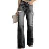 imageSidefeel Womens Ripped High Waisted Flared Jeans Wide Leg Destroyed Denim PantsL Black