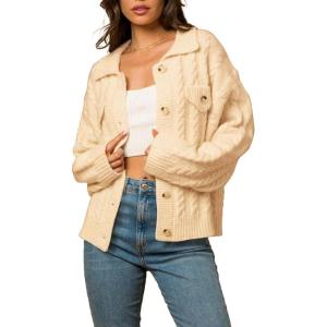 imageSidefeel Womens 2024 Fall Long Sleeve Open Front Cardigan Sweaters Button Down Cable Knit Chunky Sweaters OutwearApricot