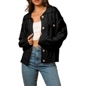 imageSidefeel Womens 2024 Fall Long Sleeve Open Front Cardigan Sweaters Button Down Cable Knit Chunky Sweaters OutwearBlack