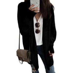 imageSidefeel Womens 2025 Fall Outfits Long Sleeve Open Front Cardigan Sweaters Oversized Checkered Chunky Knit Sweaters CoatBlack