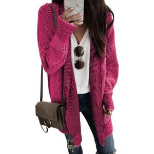 imageSidefeel Womens 2025 Fall Outfits Long Sleeve Open Front Cardigan Sweaters Oversized Checkered Chunky Knit Sweaters CoatHot Pink