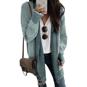 imageSidefeel Womens 2025 Fall Outfits Long Sleeve Open Front Cardigan Sweaters Oversized Checkered Chunky Knit Sweaters CoatLight Blue