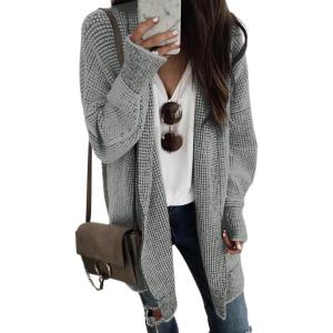 imageSidefeel Womens 2025 Fall Outfits Long Sleeve Open Front Cardigan Sweaters Oversized Checkered Chunky Knit Sweaters CoatMedium Gray