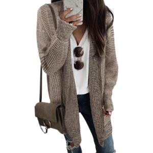 imageSidefeel Womens 2025 Fall Outfits Long Sleeve Open Front Cardigan Sweaters Oversized Checkered Chunky Knit Sweaters CoatMocha Brown