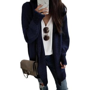imageSidefeel Womens 2025 Fall Outfits Long Sleeve Open Front Cardigan Sweaters Oversized Checkered Chunky Knit Sweaters CoatNavy Blue