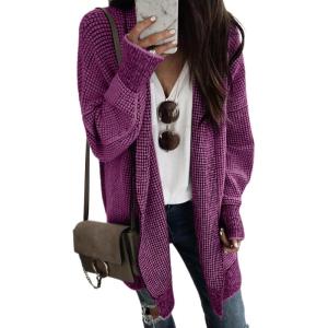 imageSidefeel Womens 2025 Fall Outfits Long Sleeve Open Front Cardigan Sweaters Oversized Checkered Chunky Knit Sweaters CoatPurple