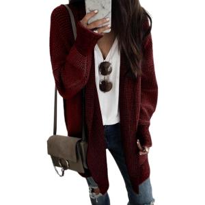 imageSidefeel Womens 2025 Fall Outfits Long Sleeve Open Front Cardigan Sweaters Oversized Checkered Chunky Knit Sweaters CoatRed