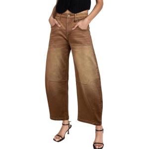 imageSidefeel Womens Barrel Jeans Wide Leg Vintage Mid Rise Y2k Baggy Boyfriend Ankle Denim PantsBrown