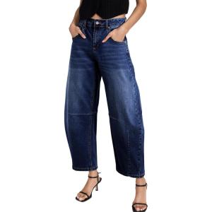 imageSidefeel Womens Barrel Jeans Wide Leg Vintage Mid Rise Y2k Baggy Boyfriend Ankle Denim PantsDeep Blue