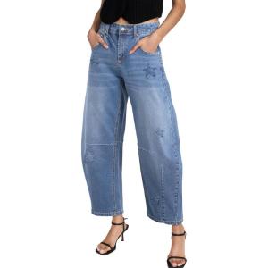 imageSidefeel Womens Barrel Jeans Wide Leg Vintage Mid Rise Y2k Baggy Boyfriend Ankle Denim PantsStarry Blue