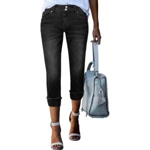 imageSidefeel Womens Capri Jeans High Waisted Stretchy Rollup Skinny Cuffed Cropped Zimbaplatinum Summer Capri PantsBlack