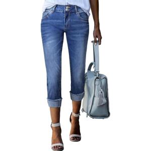 imageSidefeel Womens Capri Jeans High Waisted Stretchy Rollup Skinny Cuffed Cropped Zimbaplatinum Summer Capri PantsDark Blue