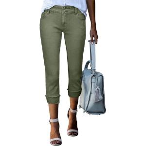 imageSidefeel Womens Capri Jeans High Waisted Stretchy Rollup Skinny Cuffed Cropped Zimbaplatinum Summer Capri PantsGreen