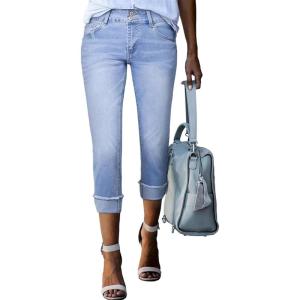 imageSidefeel Womens Capri Jeans High Waisted Stretchy Rollup Skinny Cuffed Cropped Zimbaplatinum Summer Capri PantsIceland Blue