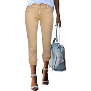 imageSidefeel Womens Capri Jeans High Waisted Stretchy Rollup Skinny Cuffed Cropped Zimbaplatinum Summer Capri PantsKhaki