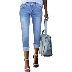 imageSidefeel Womens Capri Jeans High Waisted Stretchy Rollup Skinny Cuffed Cropped Zimbaplatinum Summer Capri PantsLight Blue