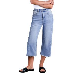 imageSidefeel Womens Capri Jeans High Waisted Wide Leg Stretchy Raw Hem Side Seam Zimbaplatinum Denim PantsSky Blue