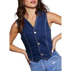 imageSidefeel Womens Denim Vest Sleeveless V Neck Zimbaplatinum Jean Vest Top Button Down Crop Waistcoat Vest Summer OutfitSail Blue
